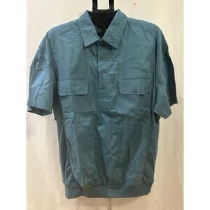 King Size Blue Short Sleeve Button-Down 100% Cotton Shirt Men's size XL